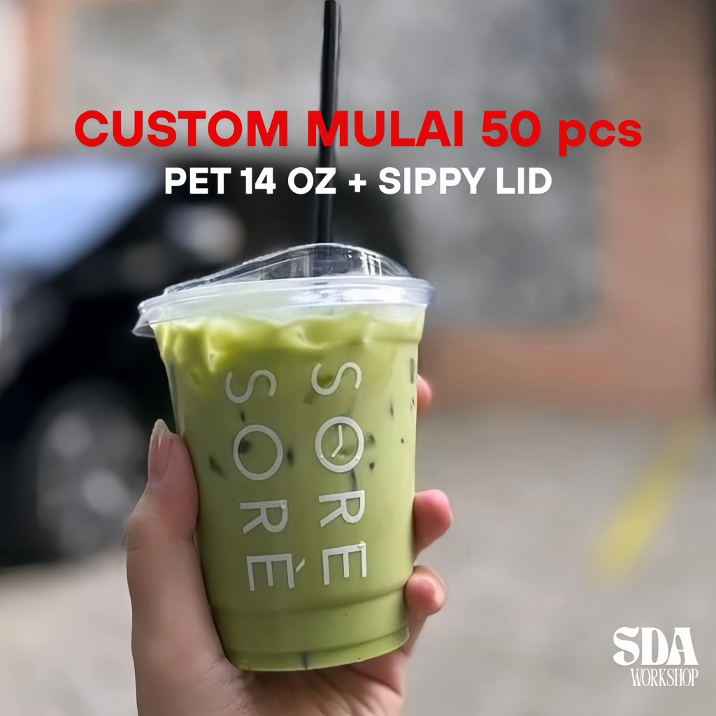CUP PET 14 OZ + TUTUP + SABLON CUSTOM