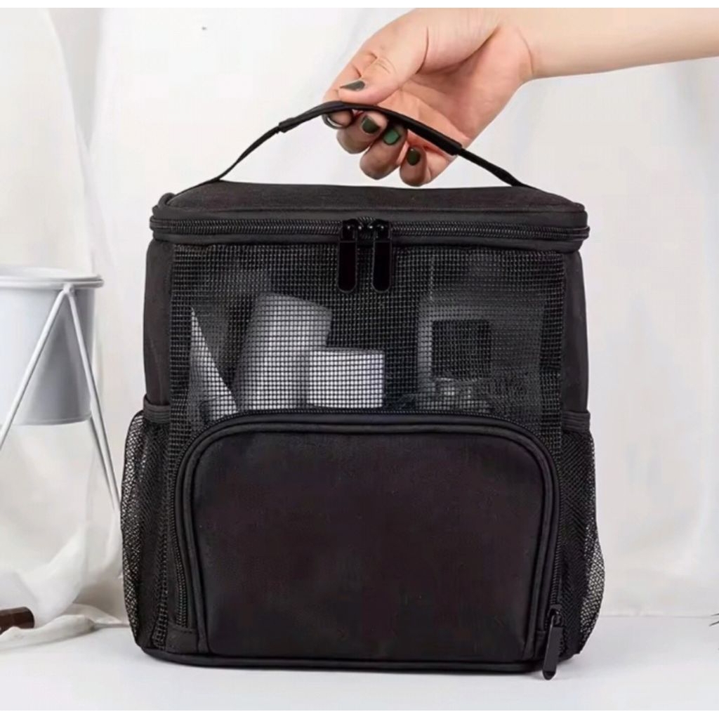 Tas kosmetik perjalanan hitam Tas perlengkapan mandi portabel pria dan wanita yang dapat digantung, 