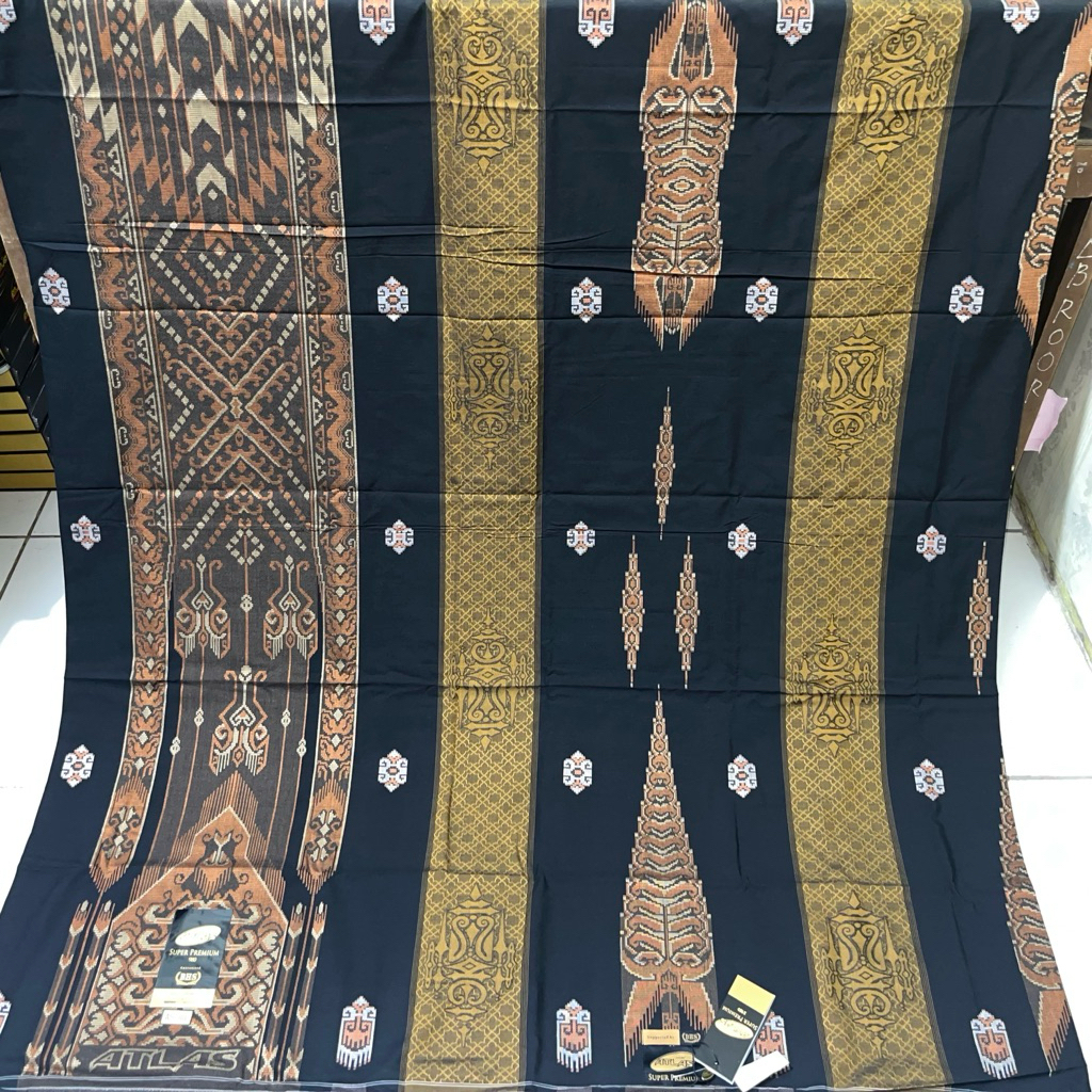 SARUNG ATLAS SUPER PREMIUM SUPREM 980 GOLD SONGKET JACQUARD JAGUAR
