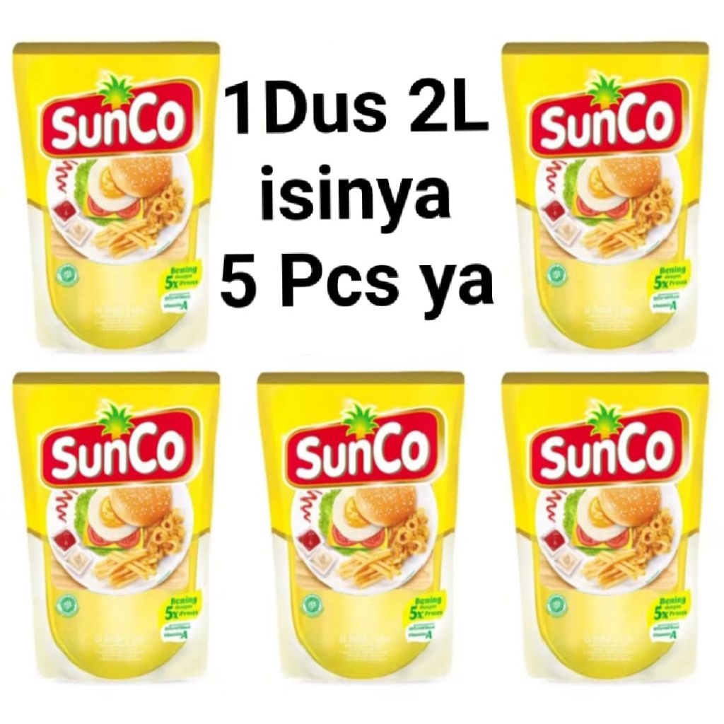 Minyak Goreng SunCo 2 Liter 1Dus Isi 5 Pouch Jernih, Tidak Mudah Menempel di Makanan