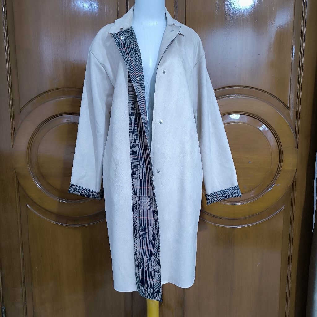 RARE long coat zara suede 2 tone