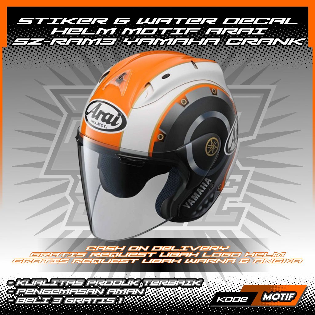 STIKER & WATER DECAL HELM MOTIF ARAI SZ-RAM3 YAMAHA CRANK
