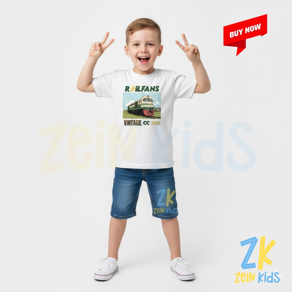 Kaos Baju Anak Lokomotif KAI CC200 / Kaos Anak RailFans Gambar Lokomotif KAI Vintage
