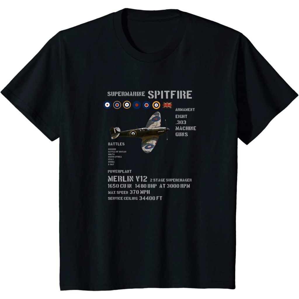 Baju Kaos Anak RAF SUPERMARINE SPITFIRE WW2 FIGHTER PLANE TSHIRT T-Shirt