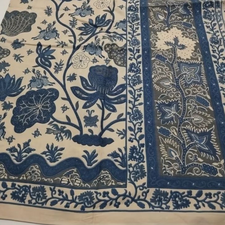 (ORIGINAL) KAIN BATIK LAWEYAN SOLO ENCIM ABU BUNGA TERATAI AKAR BIRU ABU DASAR KEABUAN