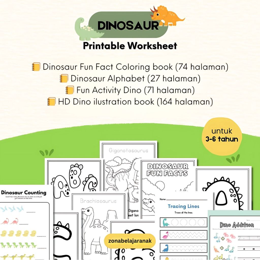 336+ Printable Worksheet Tema Dinosaurus untuk Anak Usia 3 Sampai 6 Tahun – Latihan Edukatif Anak