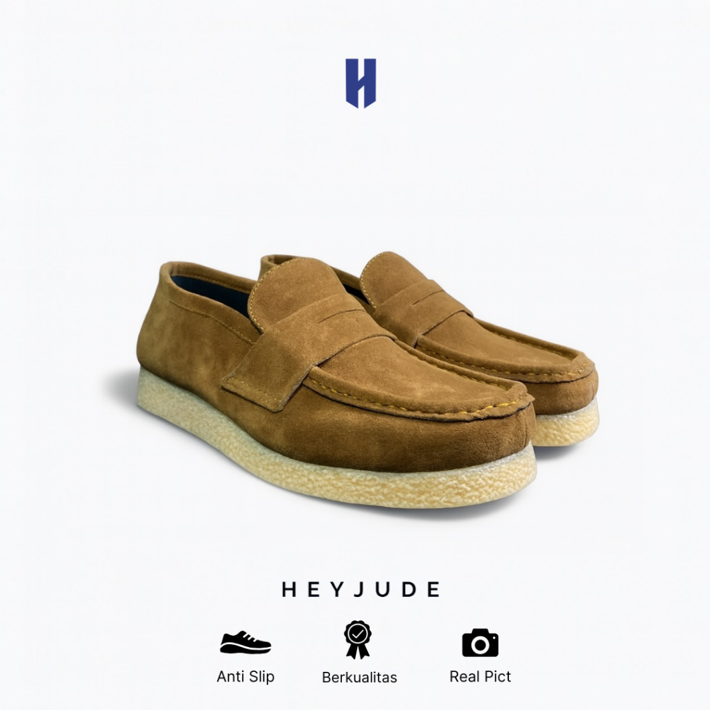 Heyjude Vible Loafers Tan Sepatu Chungky Loafers Suede Casual Wallabee Pria Wanita