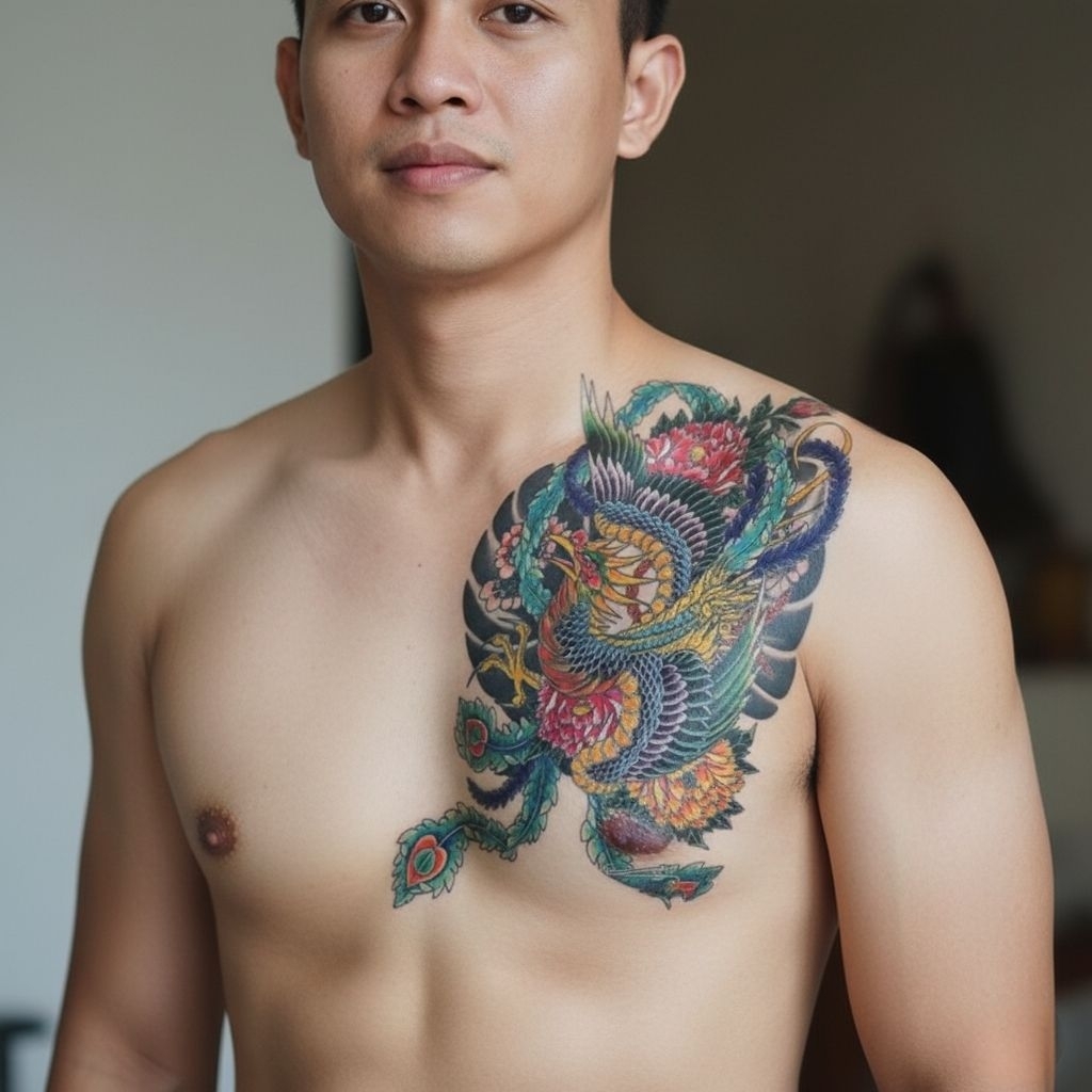 Tatto Temporary Tato Temporer Sementara Tahan Air Ukuran 21x15cm Besar Motif Burung Merak HB-717