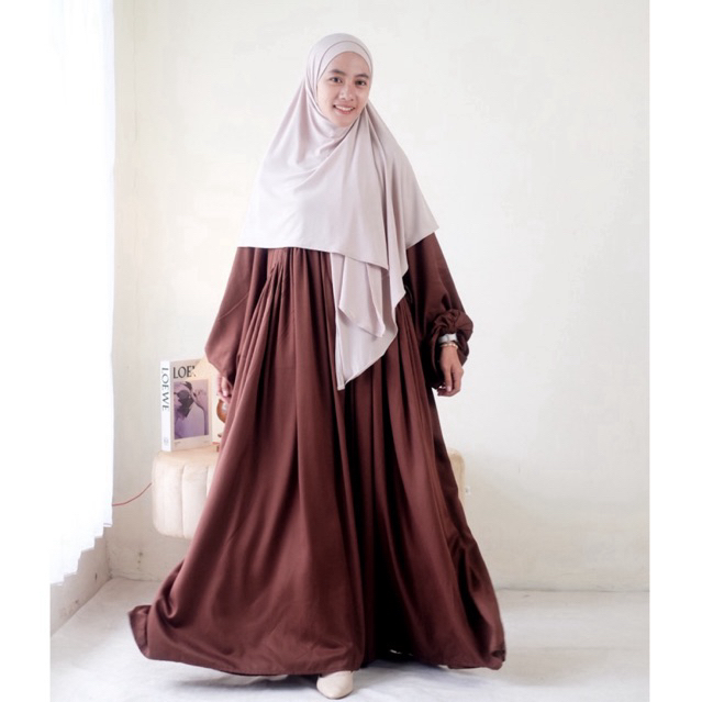 [ELHUSNA] Zara Dress Gamis Rayon Daily Nyaman Basic Polos Premium Lengan Balon Lebar Busui