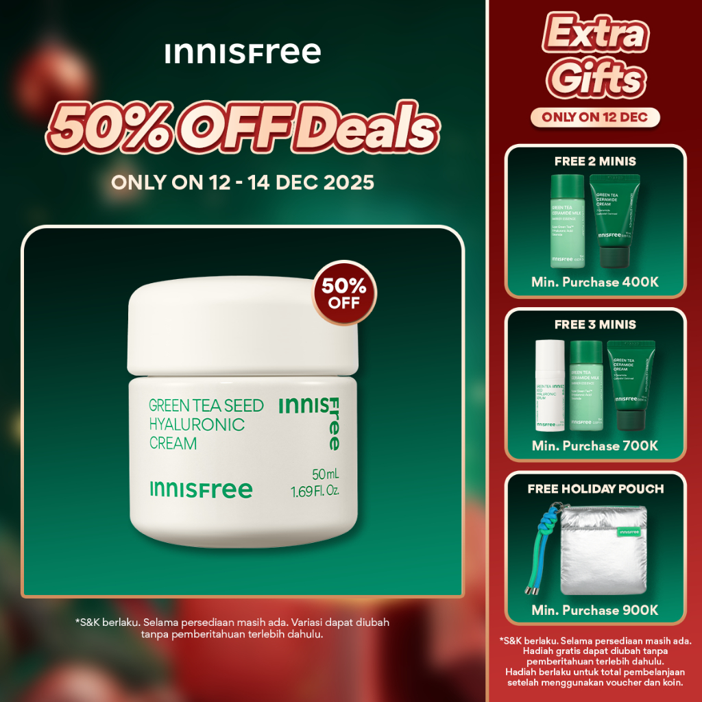 [Special 12.12 Diskon 50%] Innisfree Green Tea Seed Hyaluronic Cream 50ml / Pelembap untuk Kulit Ker