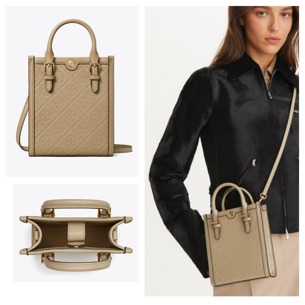 Tas TB T Monogram Mini Leather NS Tote Fresh Clay 15x18x4cm