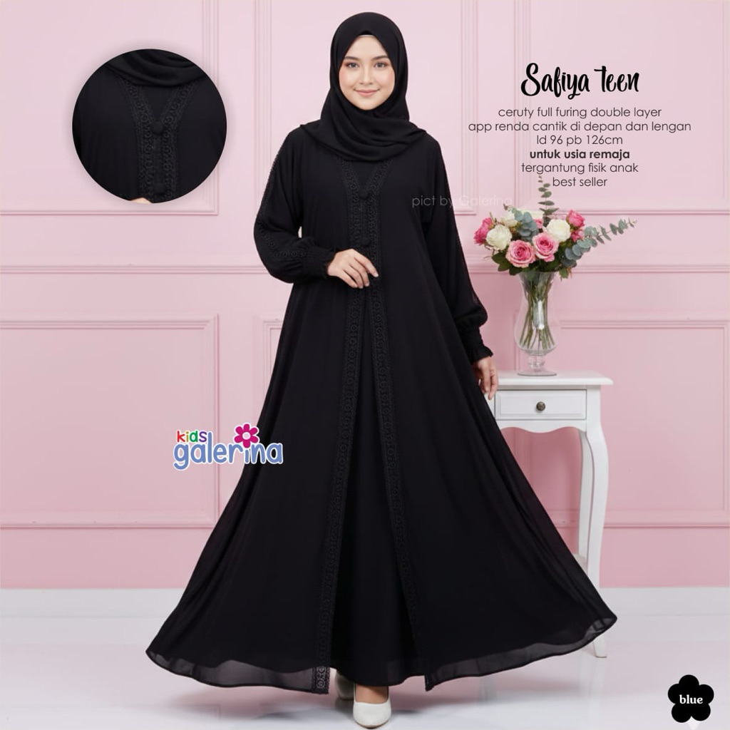 COD= NO CANCEL• Safiya Teen by Galerina• Gamis Anak Remaja Tanggung Polos Ceruty