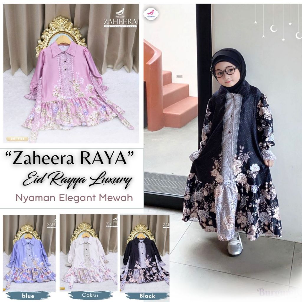 Gamis lebaran anak perempuan 2026 / set jilbab Zalira Kids usia Newborn 0-8 Tahun Baju lebaran anak 