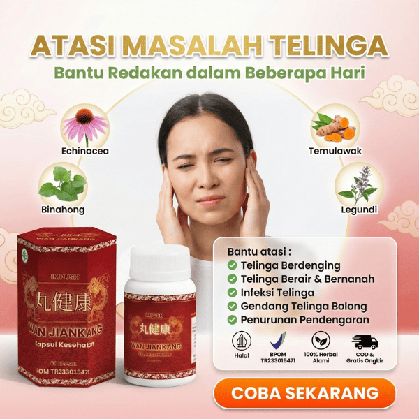 WAN JIANKANG Obat Telinga Paling Ampuh Gatal, Bernanah, Bau, Berair, Berdenging, Tuli, 60 Kapsul