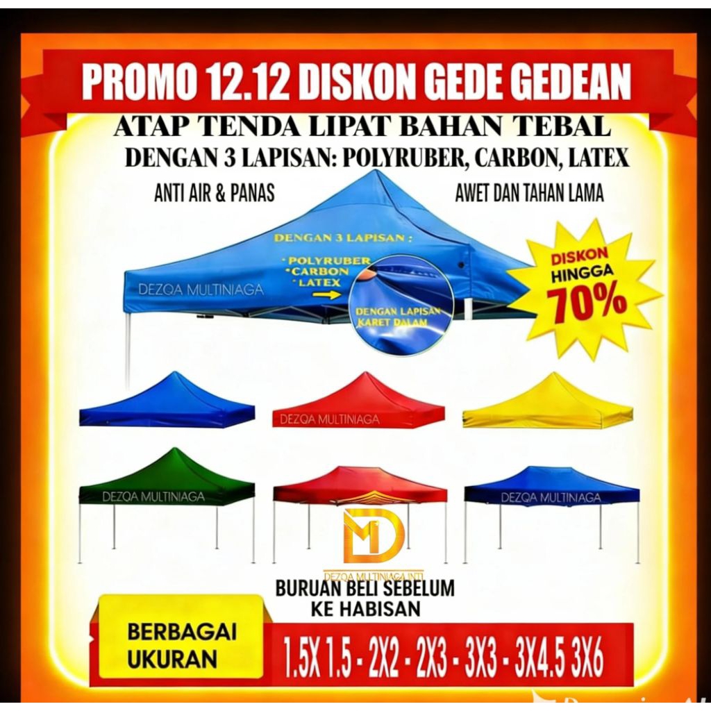 Kain/terpal/Atap Tenda lipat 1x1 2x2 2x3 3x3 3x4 3x6