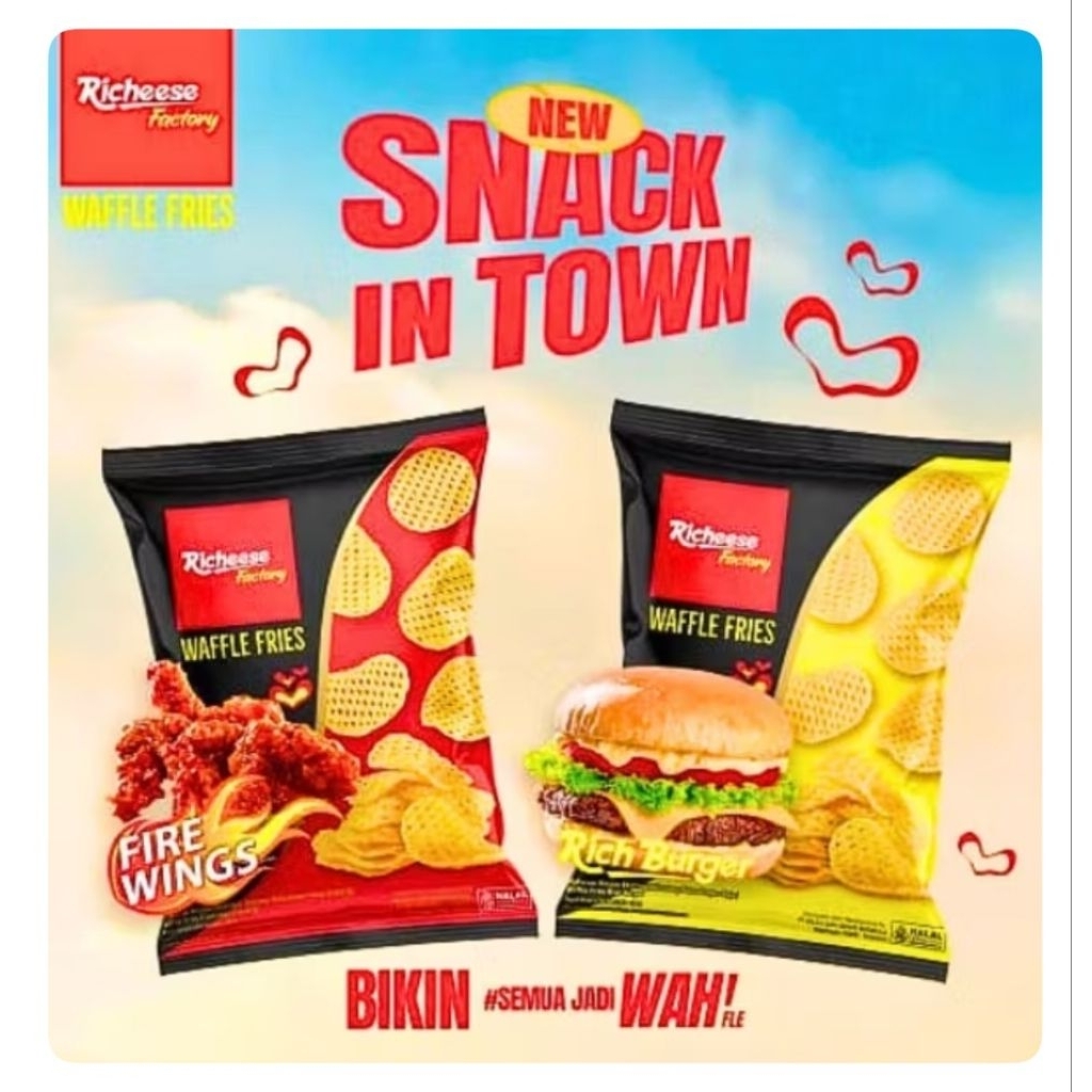 Richeese Factory Waffle Fries Burger Keju Ayam Pedas Fire Wings 54gr