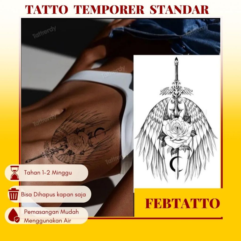 Temporary Tattoo Size 12cmx19cm Aesthetic Tattoo Halal Wholesale Tattoo sayap pedang mawar TBS 8226
