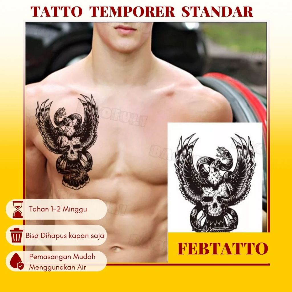 Temporary Tattoo Size 12cmx19cm Aesthetic Tattoo Halal Wholesale Tattoo sayap tengkorak TBS 8232