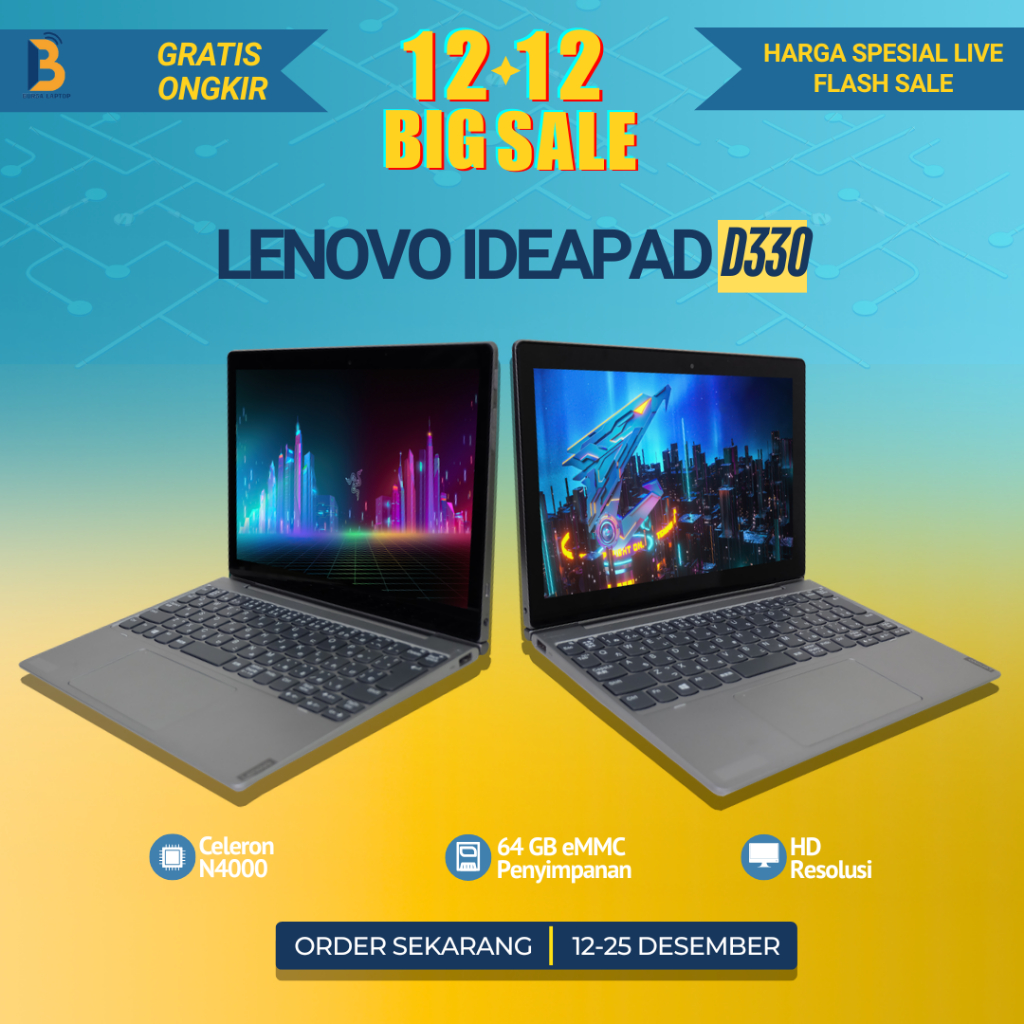 Lenovo Ideapad D330 2in1 Touchscreen Intel Celeron N4000 Siap Pakai Bergaransi