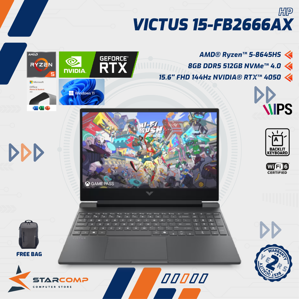 HP Victus 15 FB2666AX Ryzen 5 8645HS RTX4050 16GB 512GB 15.6" FHD 144Hz W11 OHS
