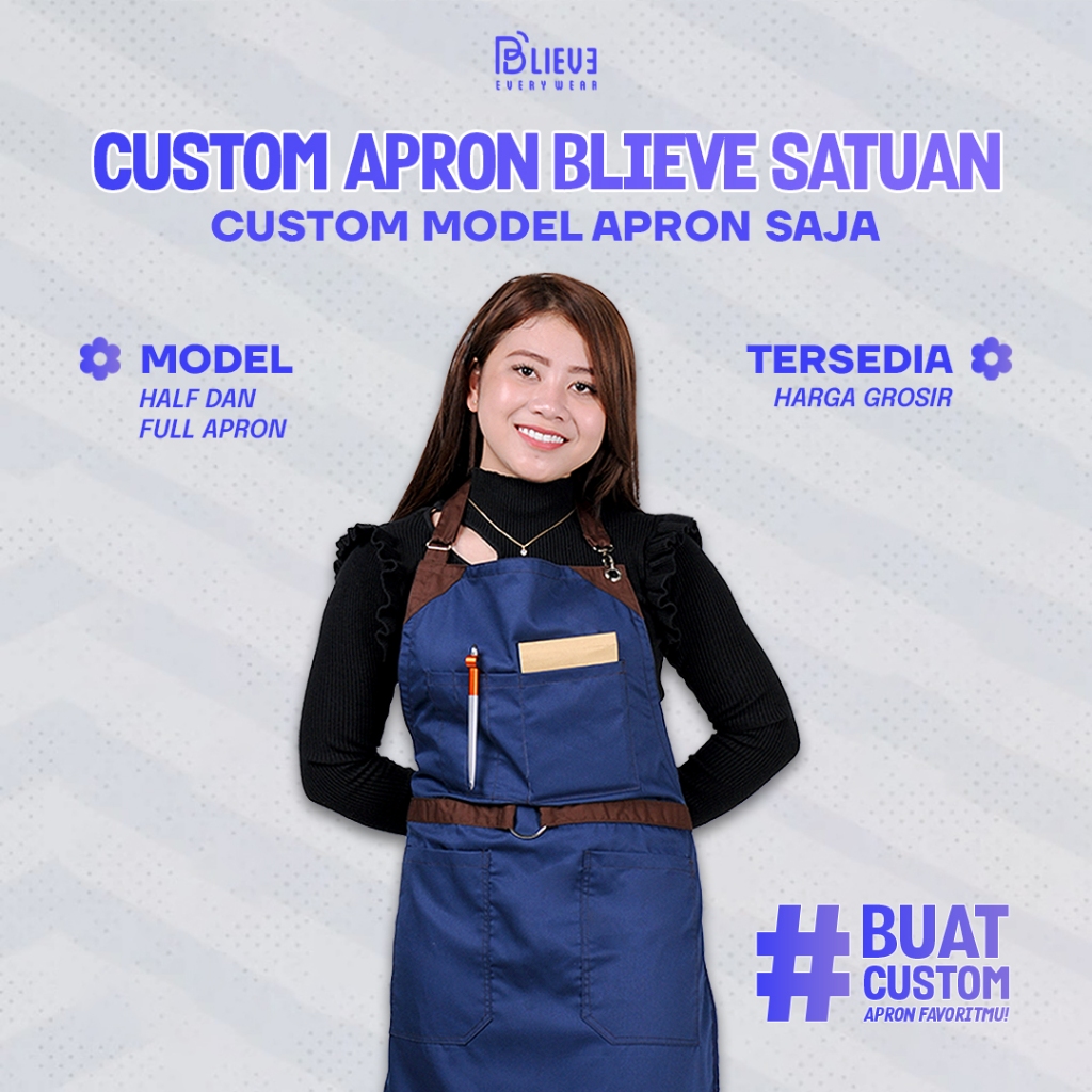 Custom Apron B`live Satuan (Custom model apron saja) Apron Chef, Apron Barista Full dan Half Apron