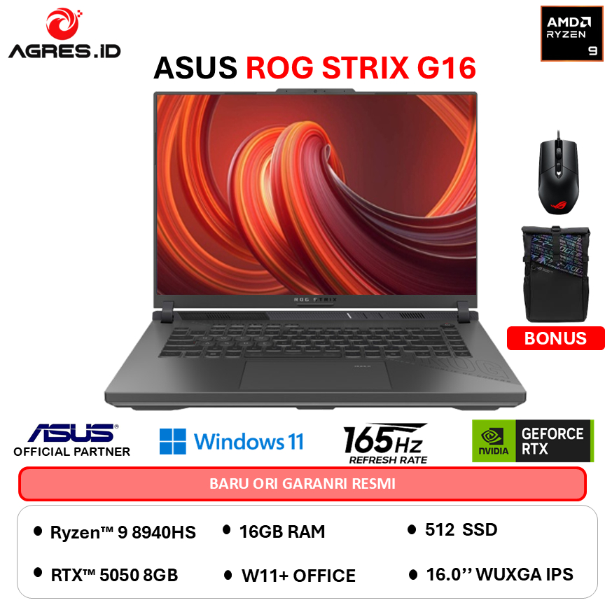 ASUS ROG STRIX G16 G614PH RYZEN 9 8940HX RTX5050 8GB - 32GB 512GB W11+OHS+ 16.0WUXGA - R9N55J6G-HM