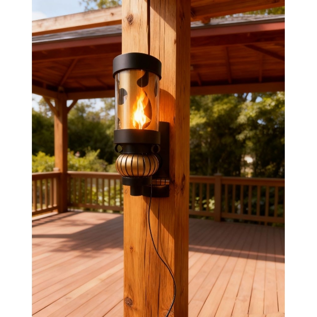 LAMPU DINDING NYALA API OBOR.LAMPU TERAS PILAR INDOOR OUTDOOR