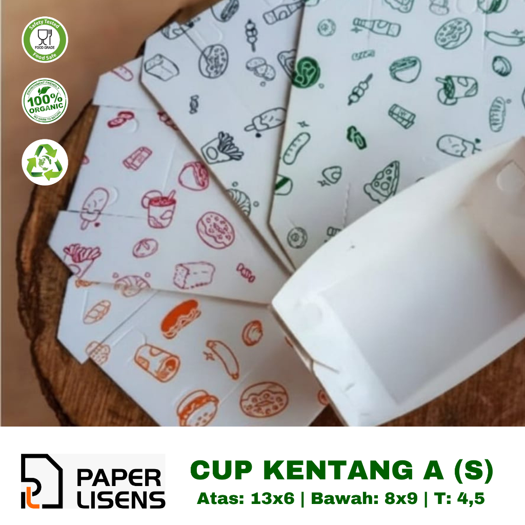 (100pcs) Cup Kentang A Motif / Kotak Cup Kentang / Food Paper tray / Kotak toast / Kotak Snack / Pap