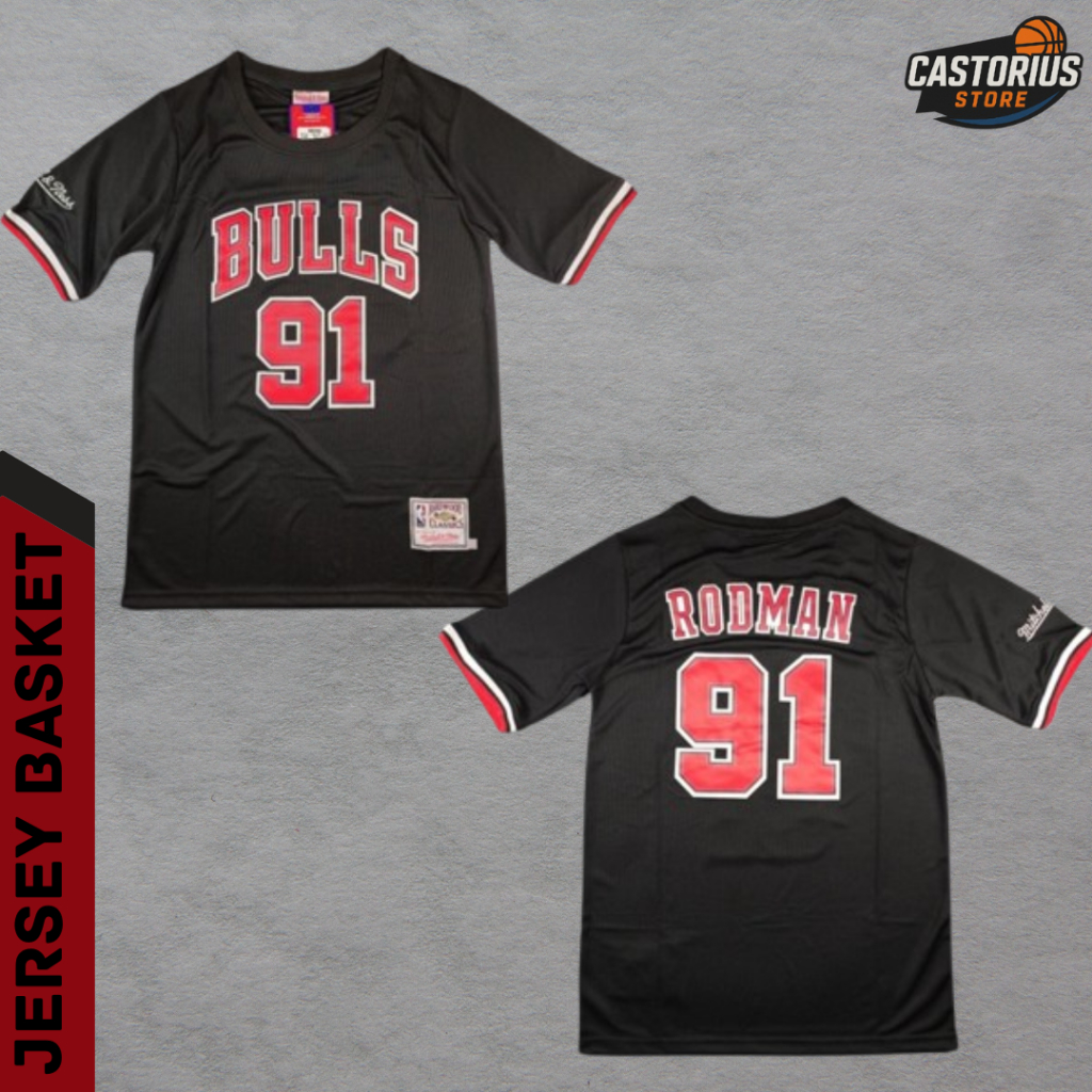 Jersey Basket Swingman Dennis Rodman Chicago Bulls Shortsleeve Hitam #91