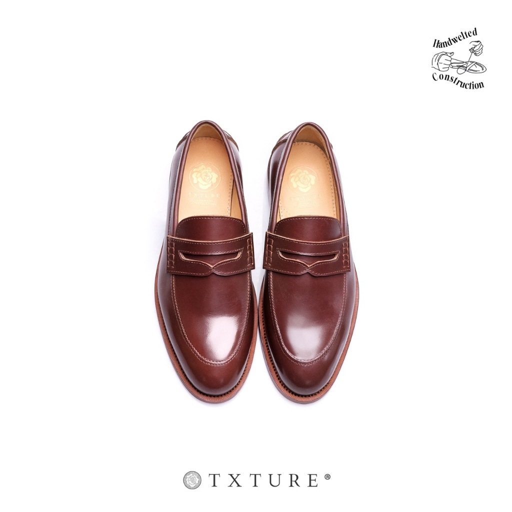 TXTURE — Penny Loafers Shoes — Red Brown — Handwelted Leather Shoes Men and Women