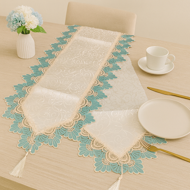 Taplak Meja Panjang Renda Table Runner Lace 210 cm / Taplak Meja Panjang / Dekorasi Taplak Meja Maka