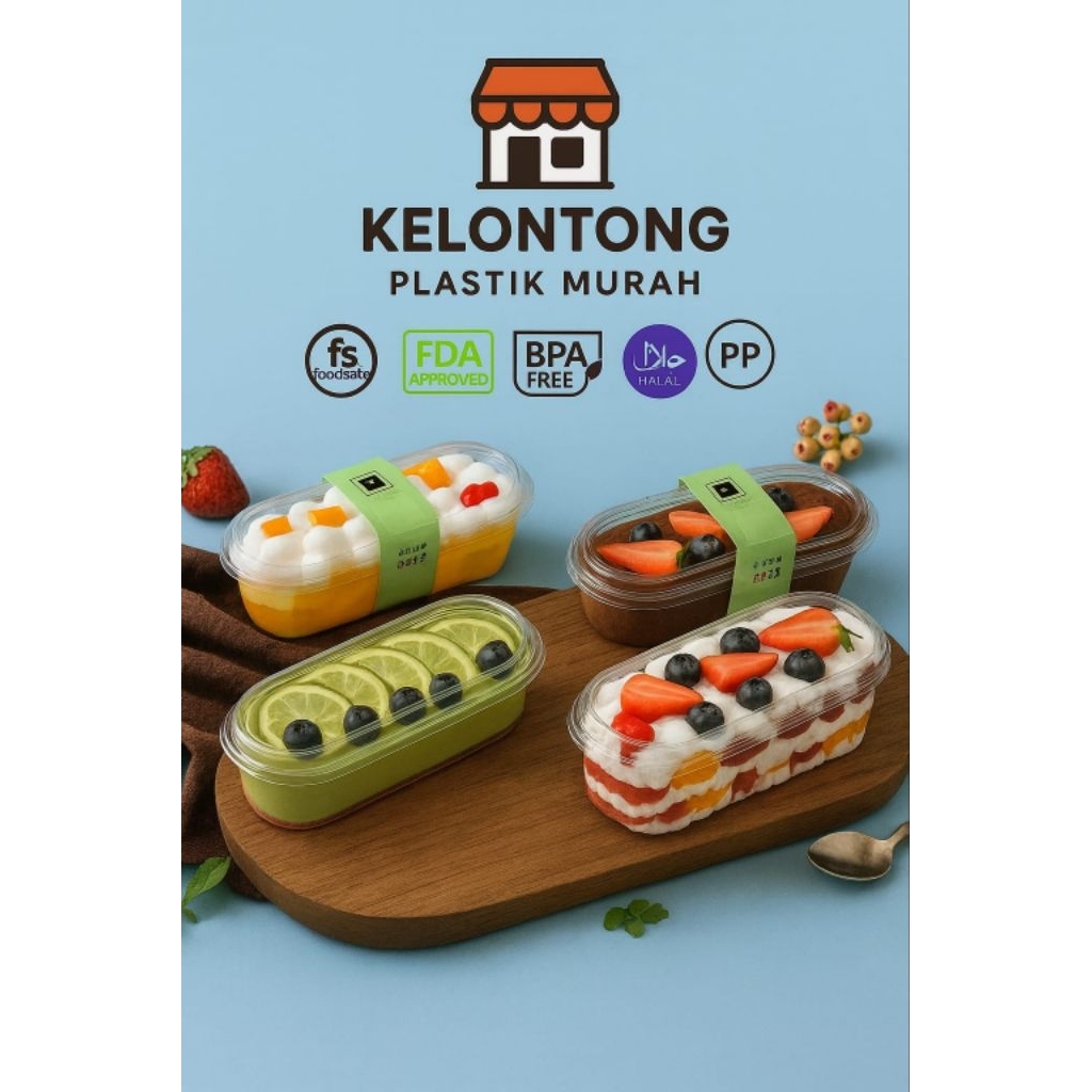 Korean Dessert Box Premium Kotak Box Mika Dessert Box Panjang/ Box Mika Kue Panjang Box Tiramisu