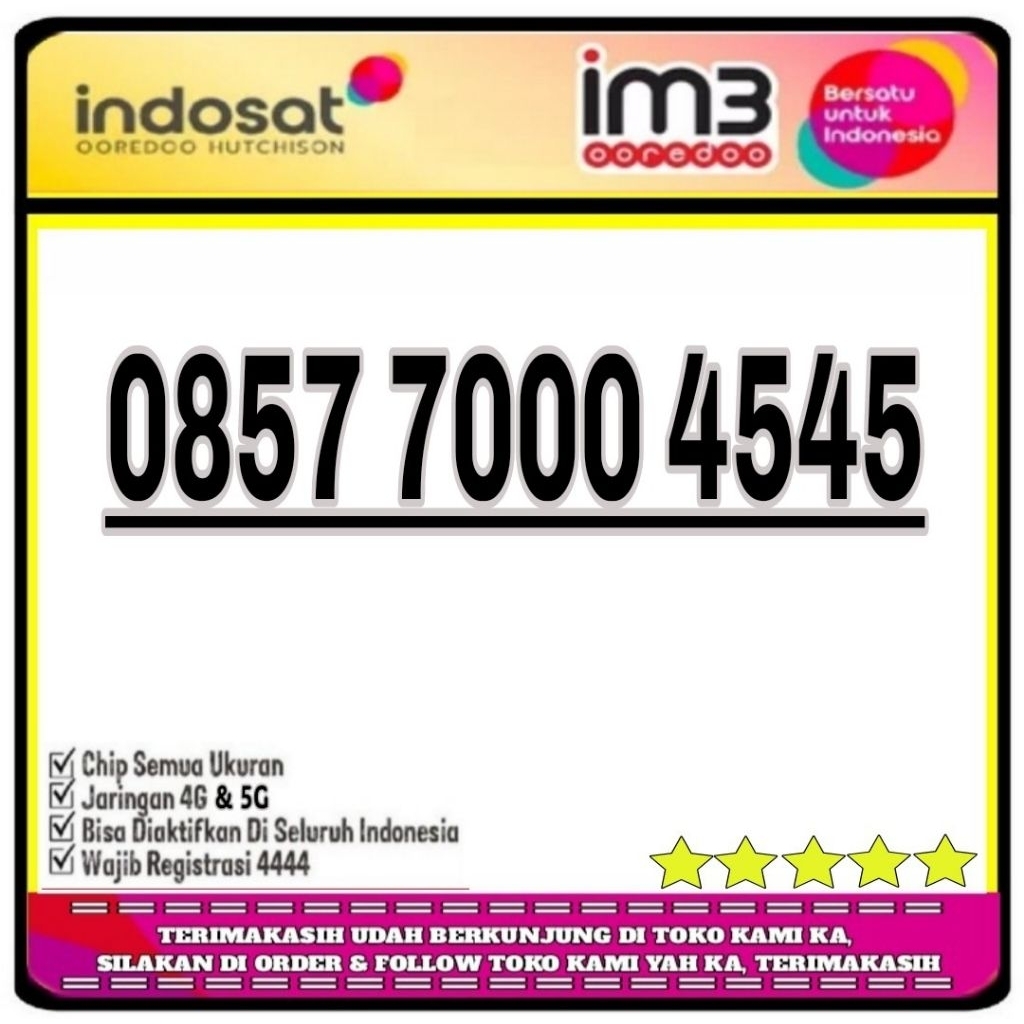 Nomor Cantik Indosat IM3 4G Lte O857 7000 4545