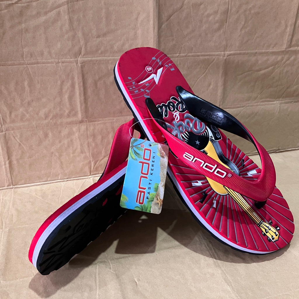 ANDO Guitar Motif Sandal Jepit Premium Pria Terbaru Merah