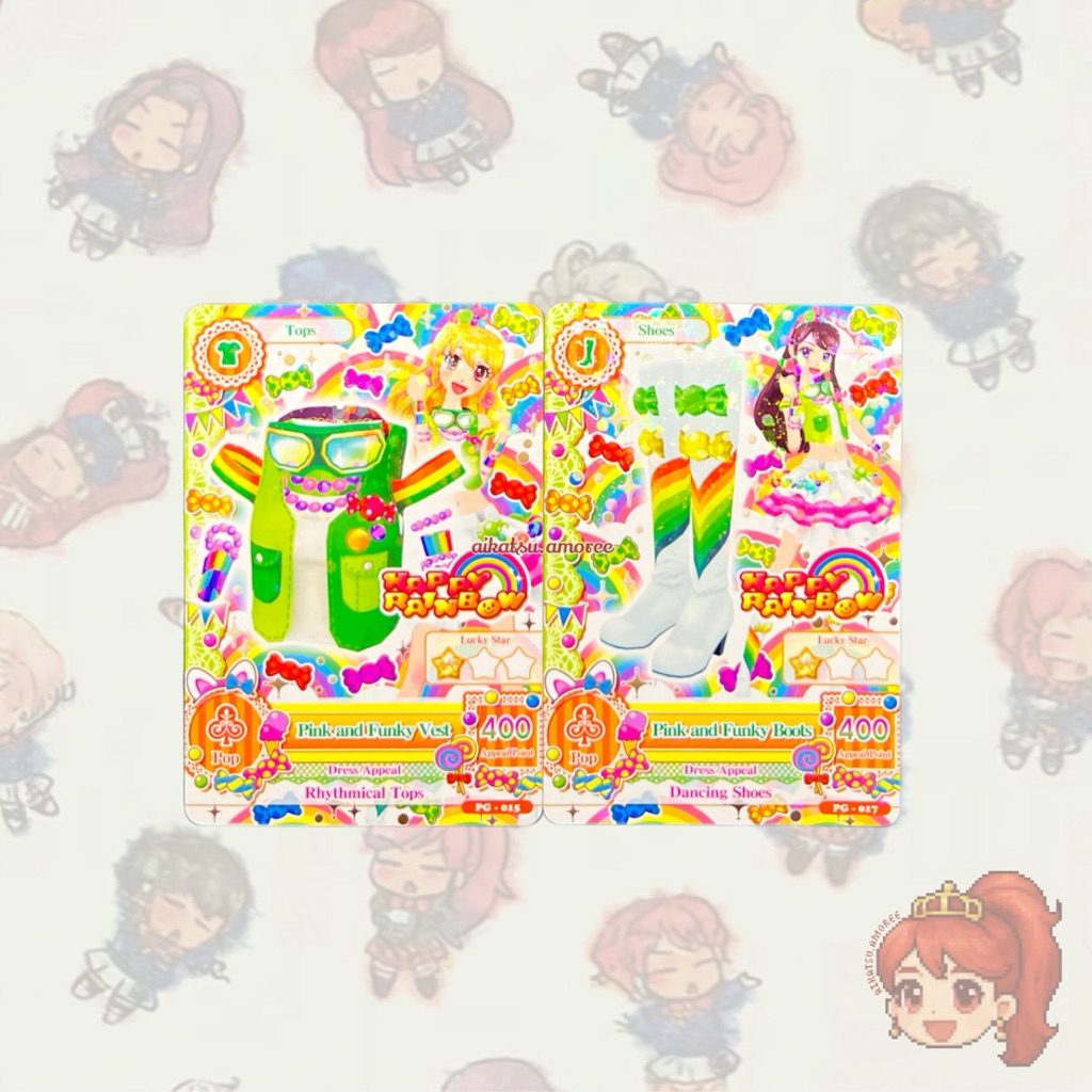 Aikatsu Promotion Card Happy Rainbow Pink and Funky Vest + Pink and Funky Boots Ichigo Ran