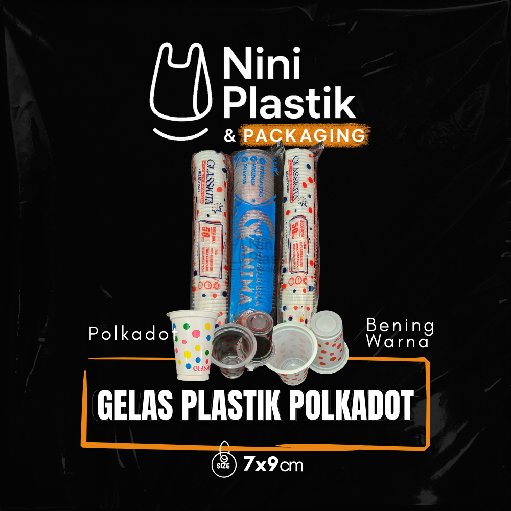 Gelas Plastik Polkadot Cup Bola-bola | Anima & Glasskita | Isi 50 pcs | Polkadot / Bening