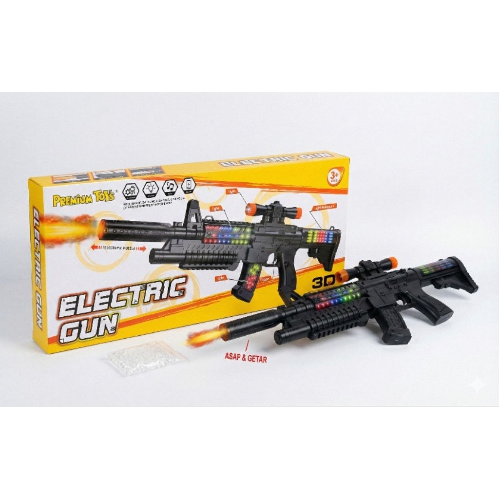 TEMBAKAN PISTOL M4A1 MAINAN ELETRIK GUN MP5K PANJANG 55CM TEMBAKAN LASER SUARA LAMPU