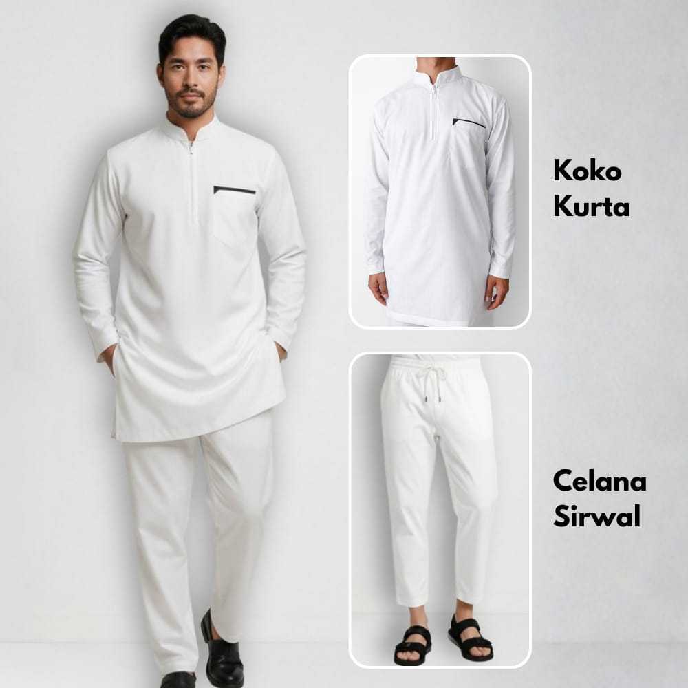 Setelan Koko Kurta Pria Celana Sirwal Premium - Baju Koko Pakistan Lengan Panjang Zipper - Setelan M