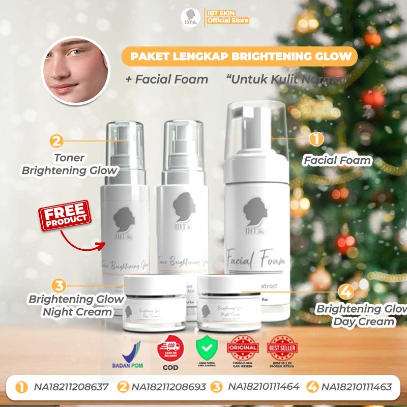 (Bonus Toner Brightening & Pouch) Paket Lengkap Untuk Kulit Normal | Paket Glowing | Facial Foam
