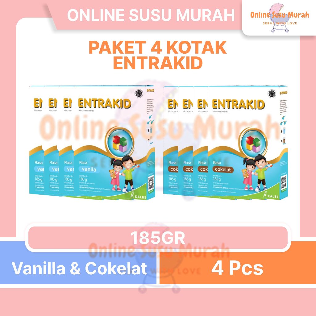 ENTRAKID PAKET 4 KOTAK VANILA COKLAT 185GR SUSU ANAK 185 GR TINGGI KALORI SSKD