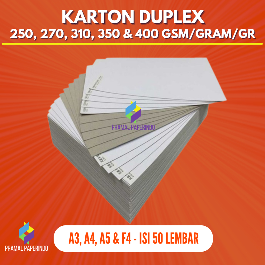 [50 LBR] Karton Duplex 250, 270, 310, 350 & 400 GSM ukuran A4, F4, A5 A3 & A3Plus