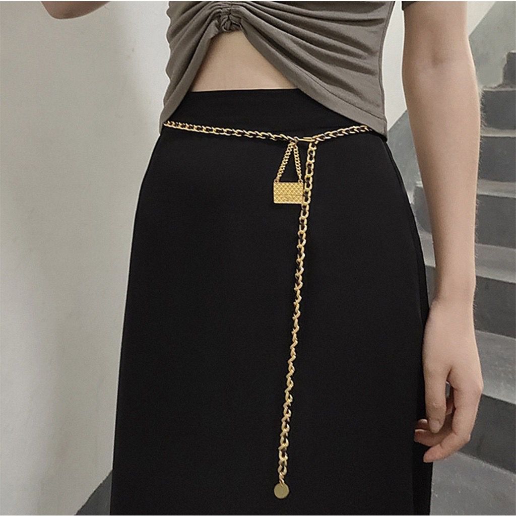 rcsbeauty - ikat pinggang rantai gold gesper wanita desain tas mini belt rantai fashion kode BR12