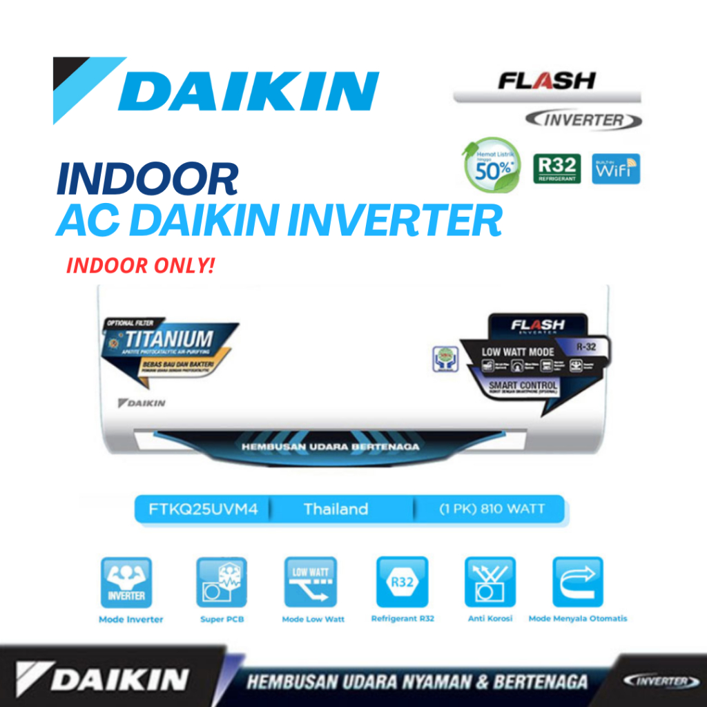 INDOOR AC DAIKIN INVERTER 1 PK FTKQ25UVM4 BARU ( HANYA INDOOR SAJA )
