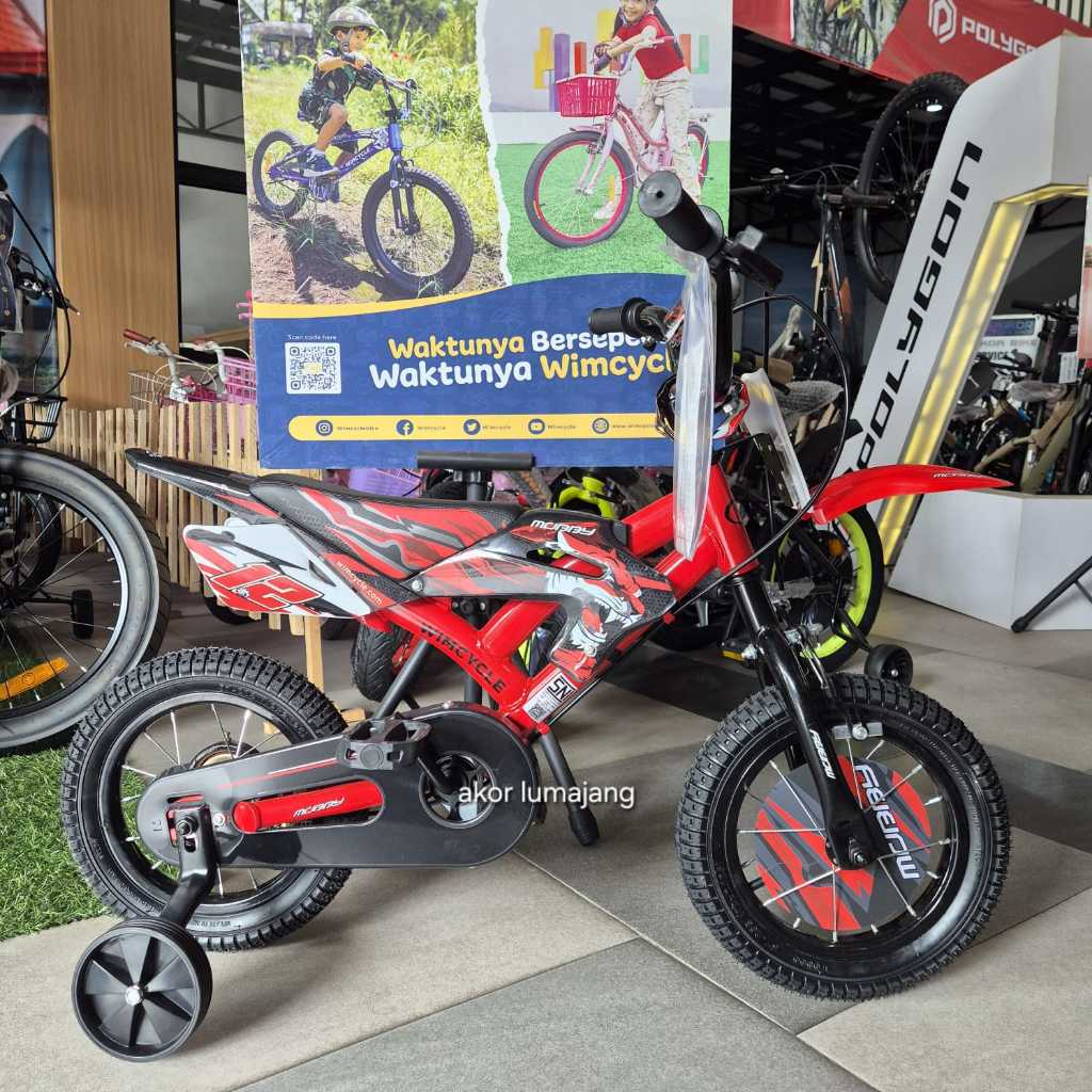 wimcycle mobby 12 inch sepeda trail anak 2 - 3 tahun moto cross