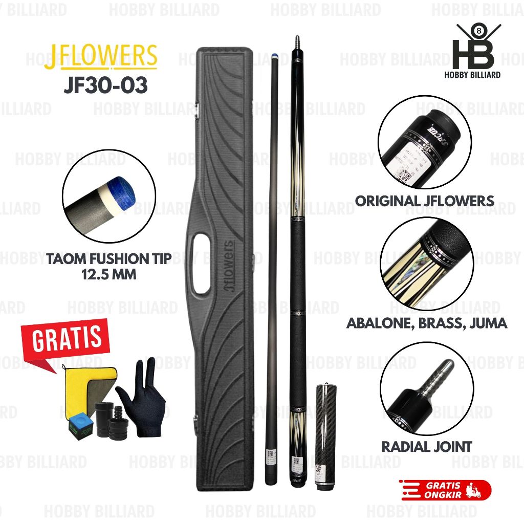 JFlowers Stick Billiard JF30-03 Berkualitas Tinggi Shaft Carbon Fiber