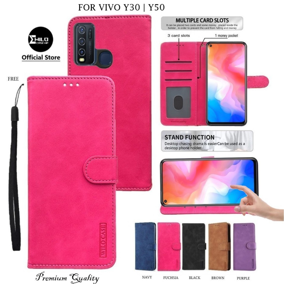 Leather Flip Untuk VIVO Y30/Y50 - Wallet Case Kulit - Casing Flip Cover Case Wallet Leather Flip