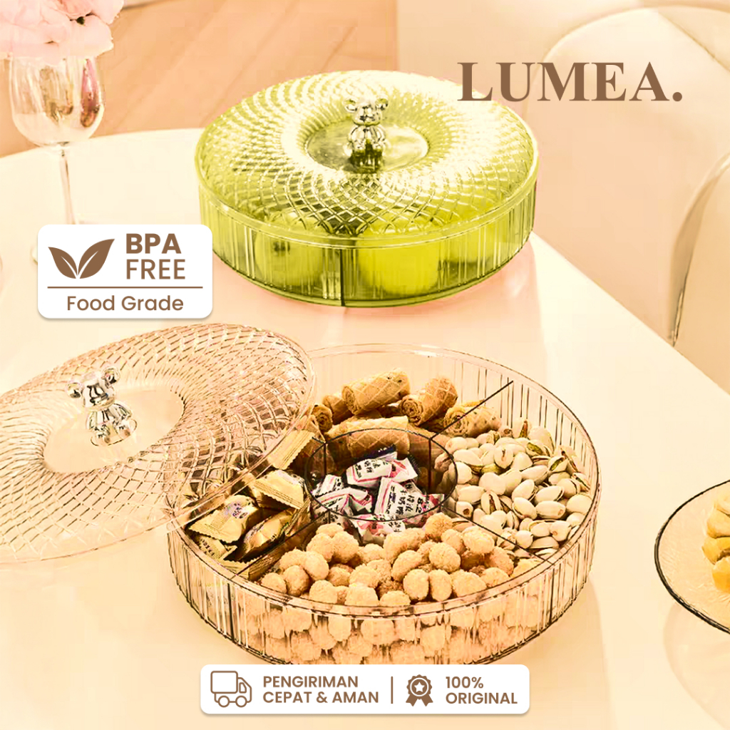 LUMEA - Toples Makanan Bulat dengan 5 Sekat Besar Penyimpanan Camilan Snack untuk Ruang Tamu dan Kel