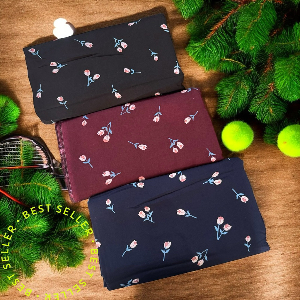 (Harga/0,5meter) Kain Katun Rayon Viscose Premium | Kain Rayon Motif Bunga Tulip Best Seller | Kain 
