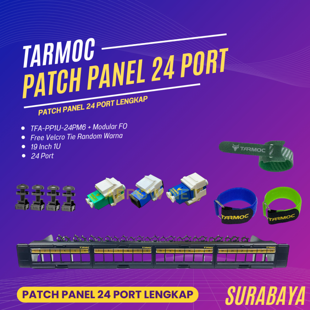 Tarmoc TFA-PP1U-24PM6 | Patch Panel 24 Port Fiber Optic FO LENGKAP Free 8 pcs Velcro tie