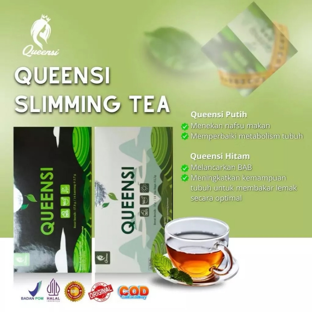 PAKET 2 PCS TEA Queensi Teh Diet Hijau Pelangsing / Queensi Sliming Tea Pagi Siang Malam Green Tea